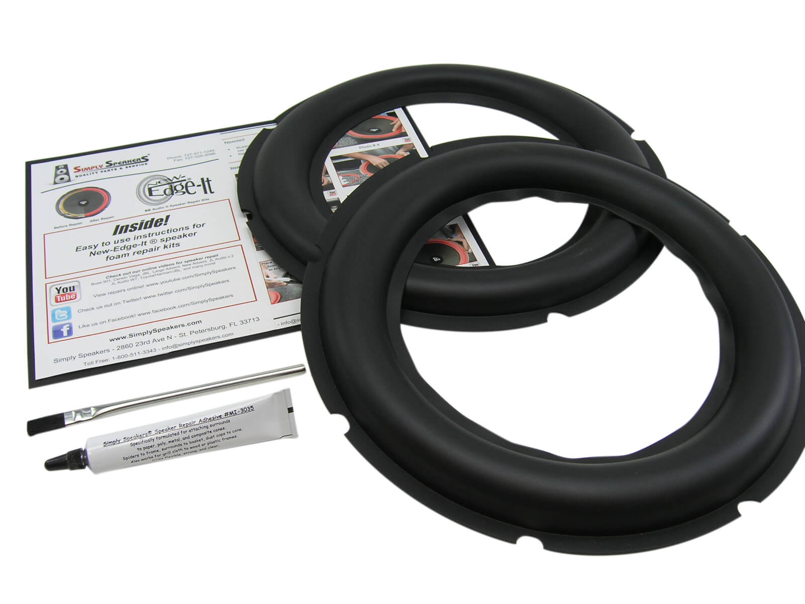 Rubber Edge Speaker Repair Kit for 12" Woofer, 1.45" Wide Roll (Pair